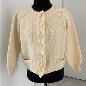EATON VTG Made in Italy Wool button down Cream Cardigan Sweater SIZE SMALL